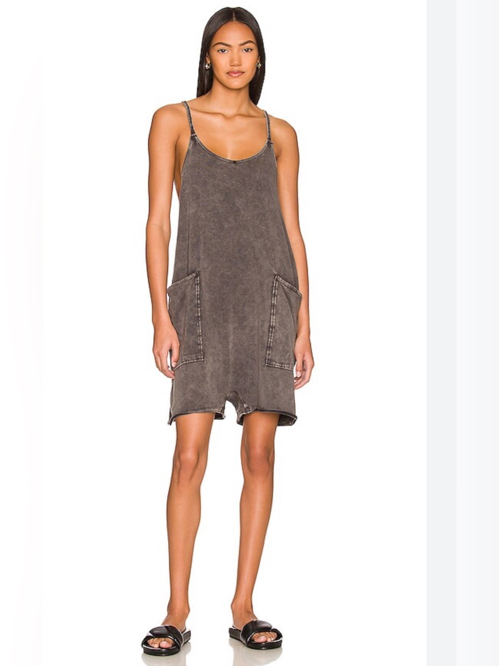 Free People Movement Hot Shot Romper in a faded black Sz M